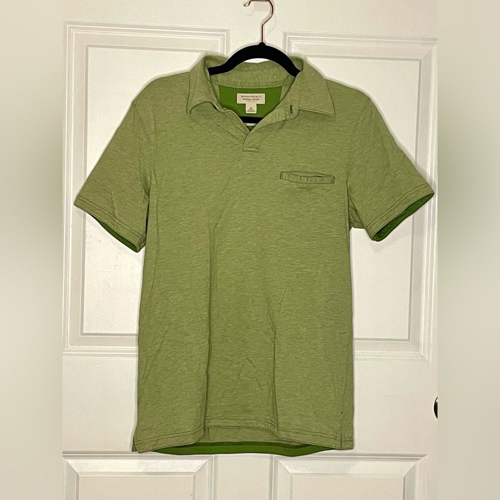 Banana Republic Fitted Pima Polo Shirt Green Cotton Mens Medium